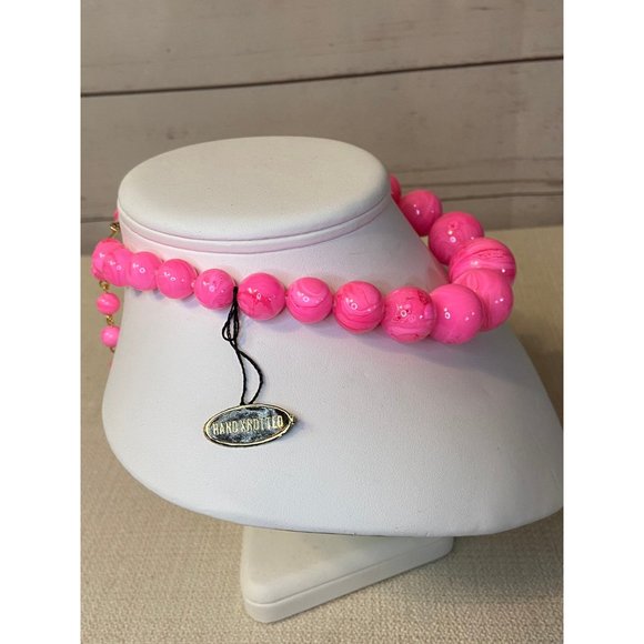 Vintage Marbled Pink Beaded Neckace - Picture 4 of 9